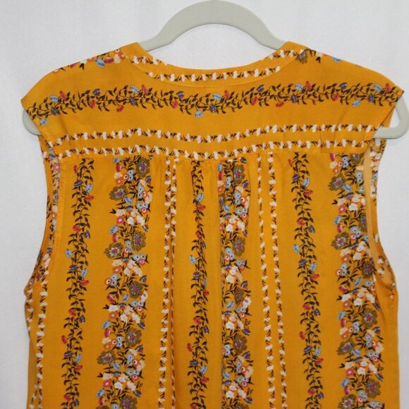 Old Navy Golden Yellow Floral Vertical Stripe Sleeveless Top - Picture 13 of 13